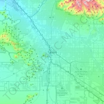 Tucson topographic map, elevation, terrain