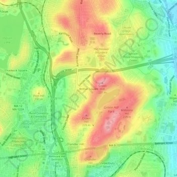 Brittan Square topographic map, elevation, terrain