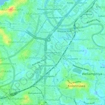 Meethotamulla topographic map, elevation, terrain
