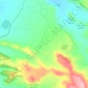 Coll d'Arboç topographic map, elevation, terrain