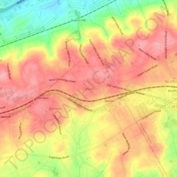Devon topographic map, elevation, terrain
