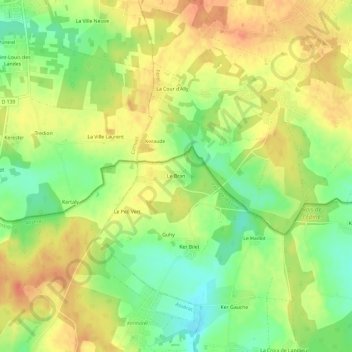 Le Bran topographic map, elevation, terrain