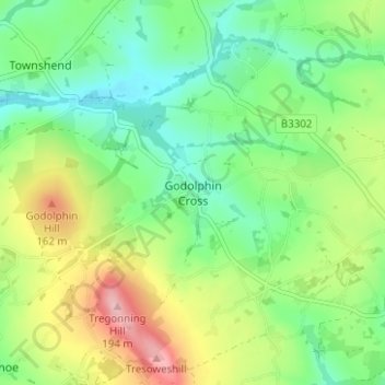 Godolphin Cross topographic map, elevation, terrain