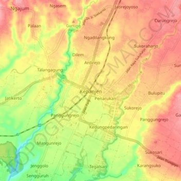 Kepanjen topographic map, elevation, terrain