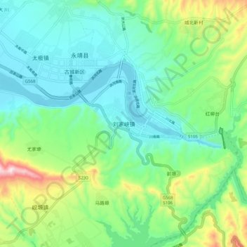 刘家峡镇 topographic map, elevation, terrain