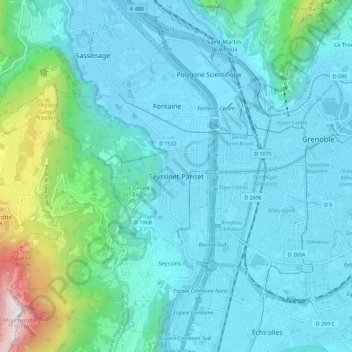 Seyssinet-Pariset topographic map, elevation, terrain