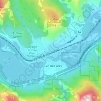 Exshaw topographic map, elevation, terrain