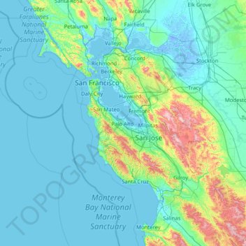 Silicon Valley topographic map, elevation, terrain