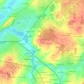Le Breil topographic map, elevation, terrain