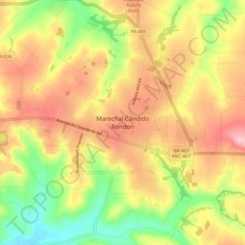 Marechal Cândido Rondon topographic map, elevation, terrain