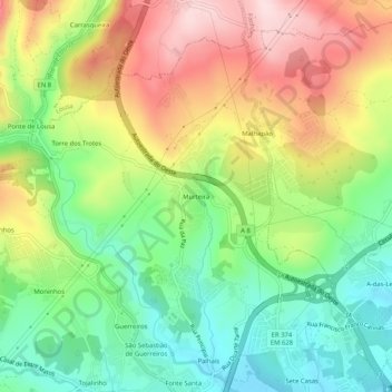 Murteira topographic map, elevation, terrain