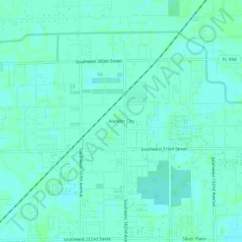 Aladdin City topographic map, elevation, terrain