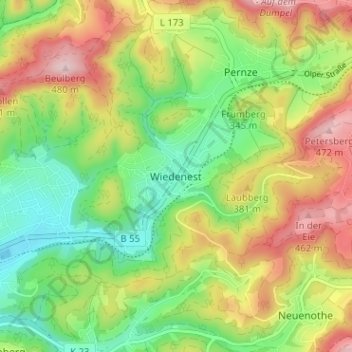 Wiedenest topographic map, elevation, terrain