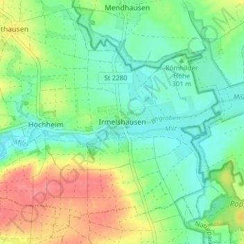 Irmelshausen topographic map, elevation, terrain