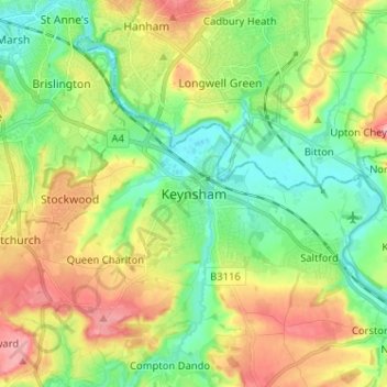 Keynsham topographic map, elevation, terrain