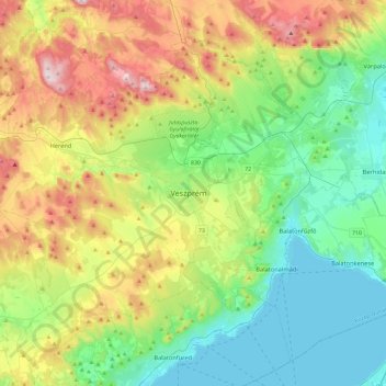 Veszprém topographic map, elevation, terrain