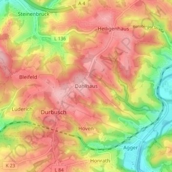 Dahlhaus topographic map, elevation, terrain