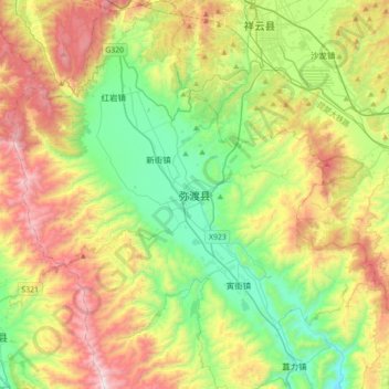弥渡县 topographic map, elevation, terrain