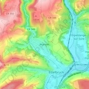 Warken topographic map, elevation, terrain