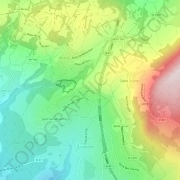 Jussy topographic map, elevation, terrain