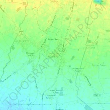 Valvasone topographic map, elevation, terrain