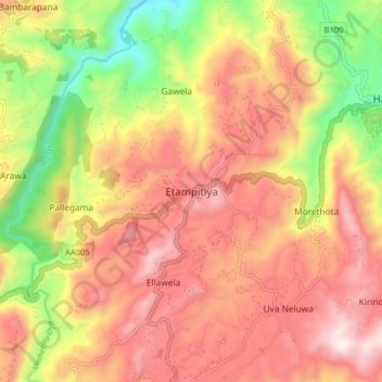 Etampitiya topographic map, elevation, terrain