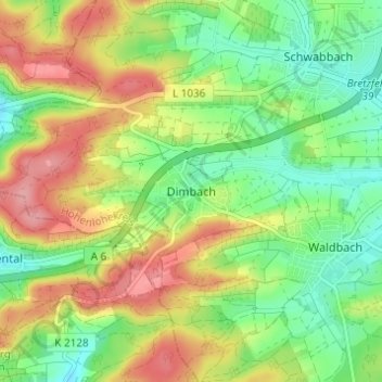 Dimbach topographic map, elevation, terrain