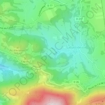 Laspugue topographic map, elevation, terrain
