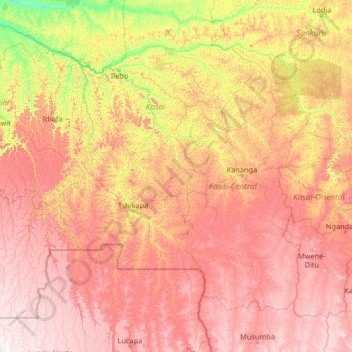 Central Kasai topographic map, elevation, terrain