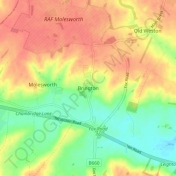 Brington topographic map, elevation, terrain