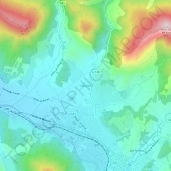 Cougnes topographic map, elevation, terrain