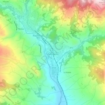 Pratovecchio topographic map, elevation, terrain