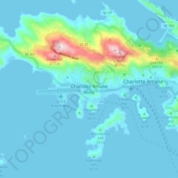 Charlotte Amalie West topographic map, elevation, terrain