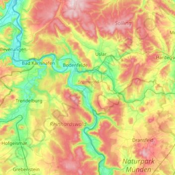 Wesertal topographic map, elevation, terrain