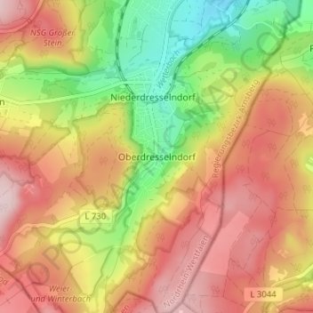 Oberdresselndorf topographic map, elevation, terrain