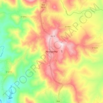 Nongoma topographic map, elevation, terrain