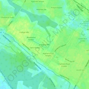 Highland Hills topographic map, elevation, terrain