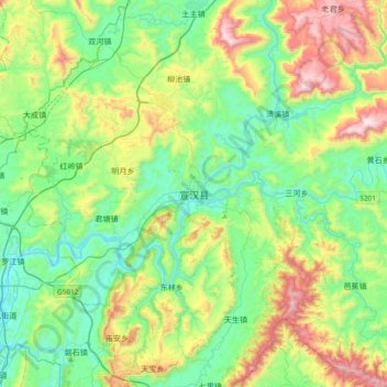Xuanhan topographic map, elevation, terrain