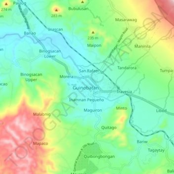Guinobatan topographic map, elevation, terrain