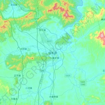 信丰县 topographic map, elevation, terrain