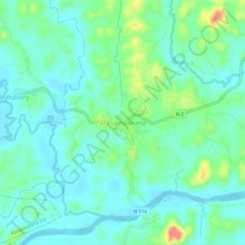 Antsampanana topographic map, elevation, terrain
