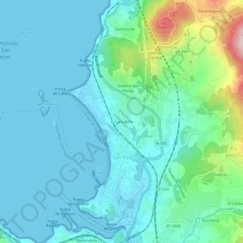 O Carballiño topographic map, elevation, terrain