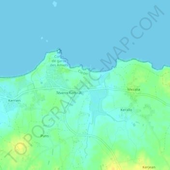 Poulennou topographic map, elevation, terrain