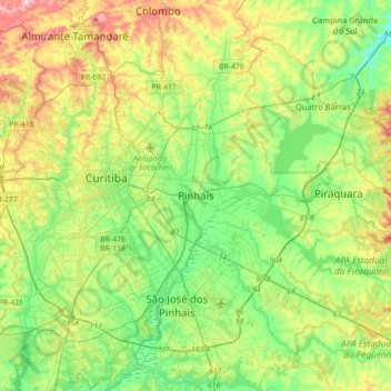 Pinhais topographic map, elevation, terrain