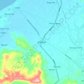 Balaoan topographic map, elevation, terrain