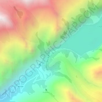 Parón Lake topographic map, elevation, terrain