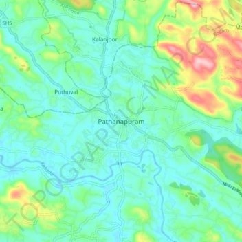 Pathanapuram topographic map, elevation, terrain