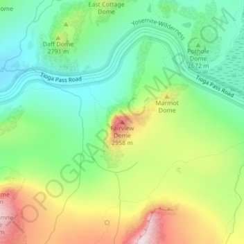 Fairview Dome topographic map, elevation, terrain
