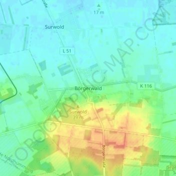 Börgerwald topographic map, elevation, terrain