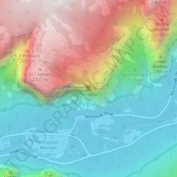 Horsetail Fall topographic map, elevation, terrain